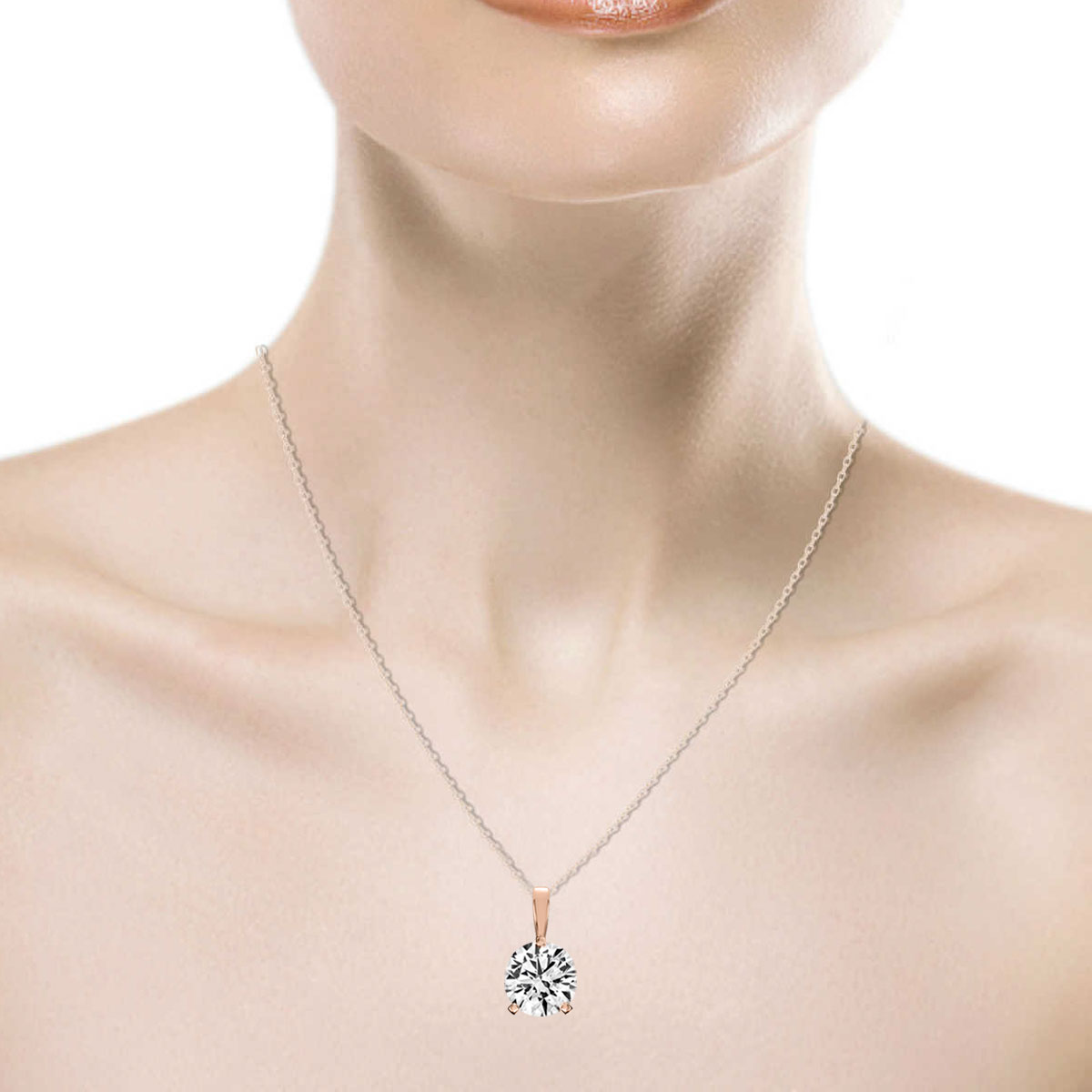 18K Rose Gold Martini 3 Prongs Natural Diamond Pendant (1 1/2 ct. tw)