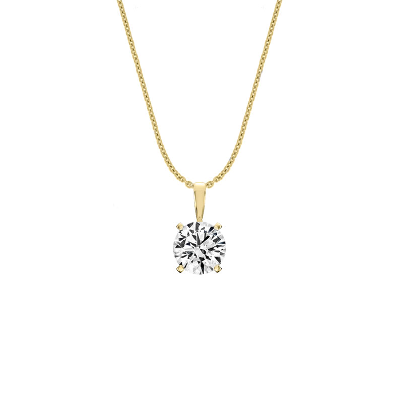 14K Yellow Gold Four Prongs Natural Diamond Pendant (1 ct. tw)