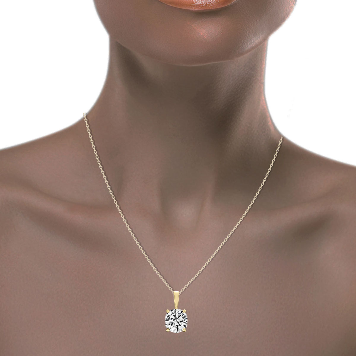 18K Yellow Gold Four Prongs Natural Diamond Pendant (1 1/2 ct. tw)