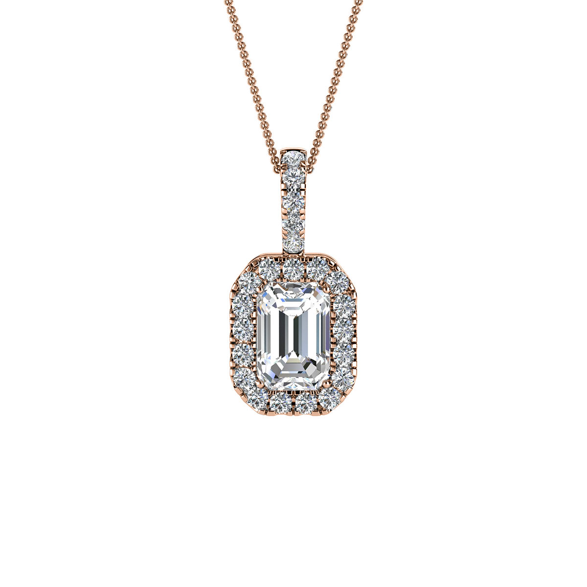 14K Rose Gold Emerald Halo Diamond Pendant (1/2 ct. tw) The Art Of Jewels