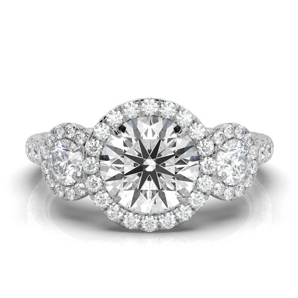 14K White Gold Daisy Three Stone Halo Lab Grown Diamond Ring (1 1/6 ct. tw)