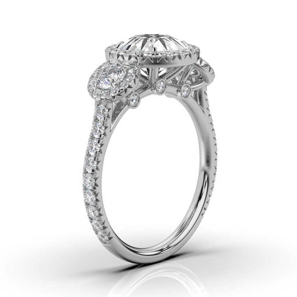 14K White Gold Daisy Three Stone Halo Lab Grown Diamond Ring (1 1/6 ct. tw)