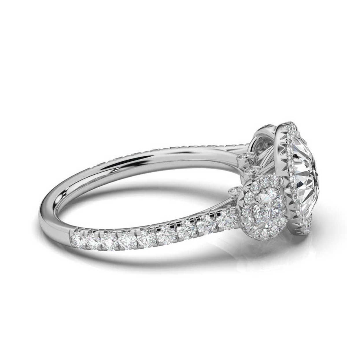 14K White Gold Daisy Three Stone Halo Lab Grown Diamond Ring (1 1/6 ct. tw)