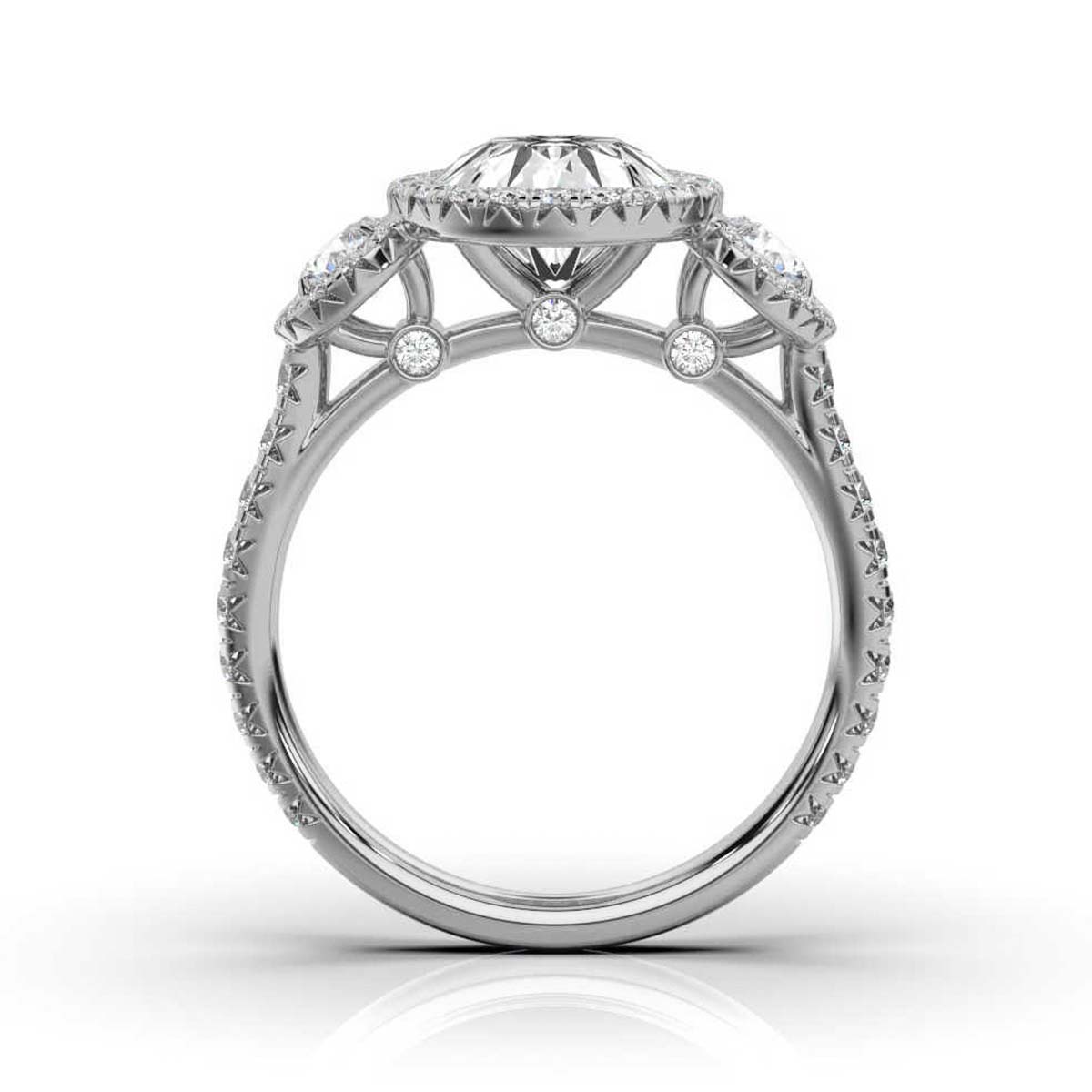 14K White Gold Daisy Three Stone Halo Lab Grown Diamond Ring (1 1/6 ct. tw)
