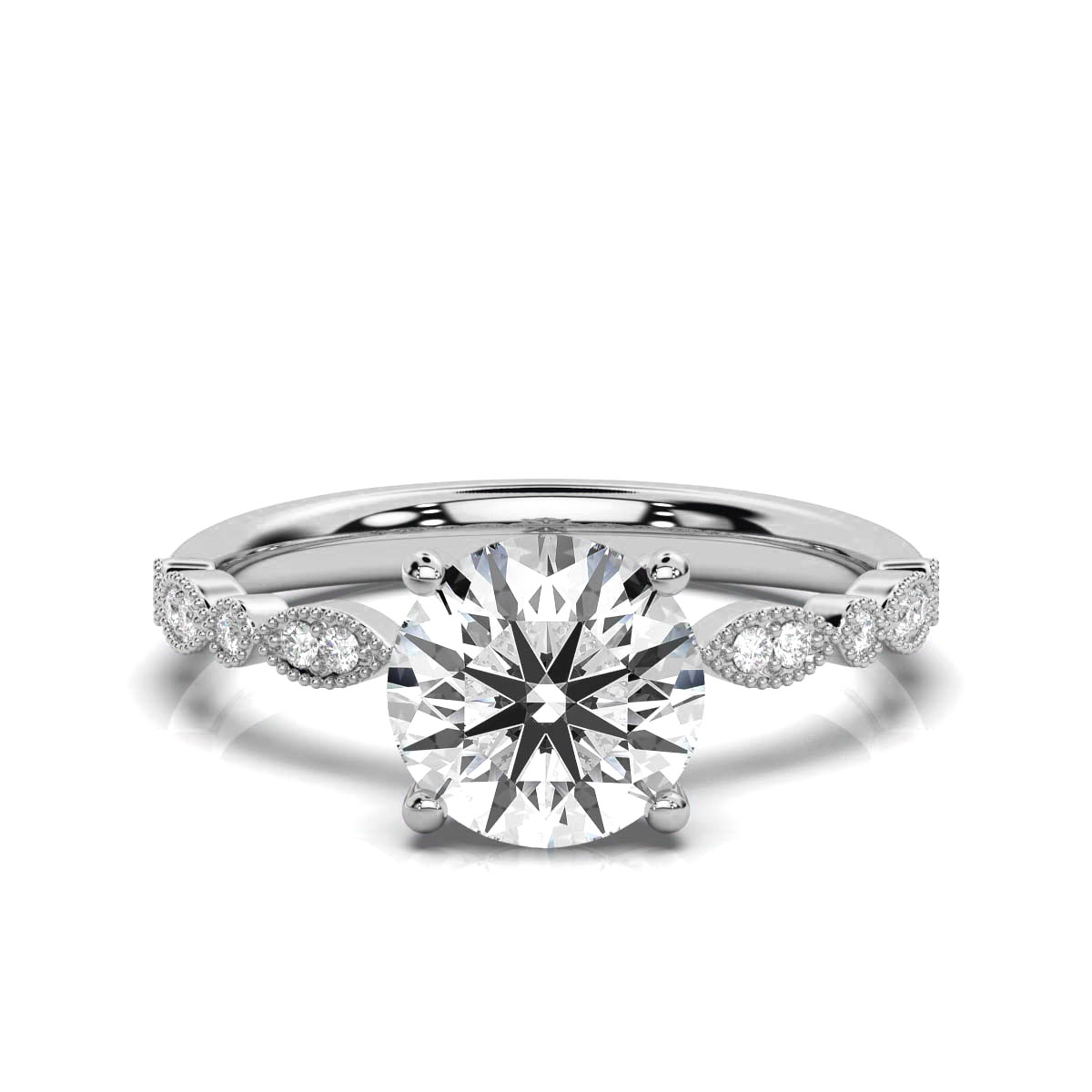 14K White Gold Rita Milgrain Lab Grown Diamond Ring (1/20 ct. tw)