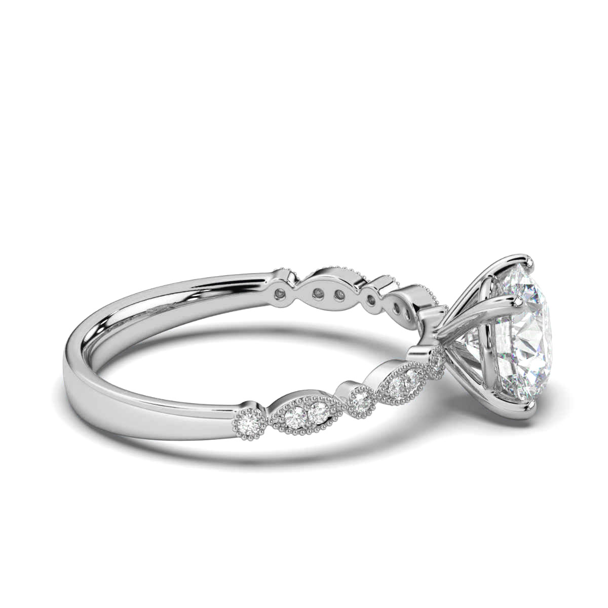 14K White Gold Rita Milgrain Lab Grown Diamond Ring (1/20 ct. tw)