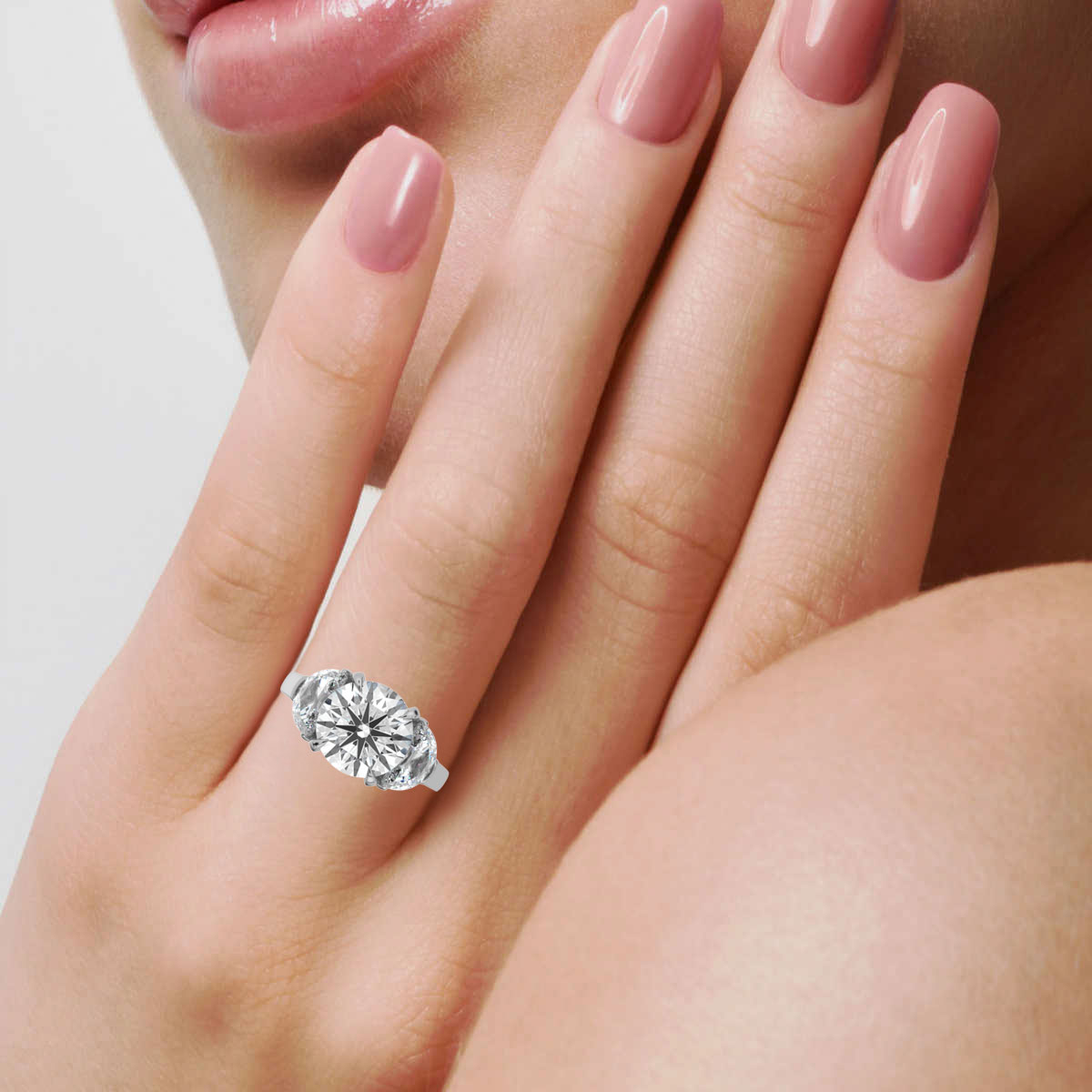 14K White Gold Joyce Three Stone Half-Moon Lab Grown Diamond Ring (1 1/2 ct. tw)