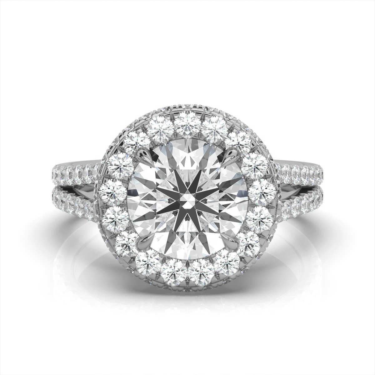 14K White Gold Lillian Split Shank Hidden Accents Halo Lab Grown Diamond Ring (4/5 ct. tw)
