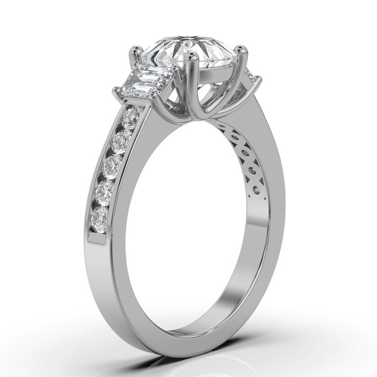 14K White Gold Delilah Three Stone Emerald Lab Grown Diamond Ring (3/4 ct. tw)