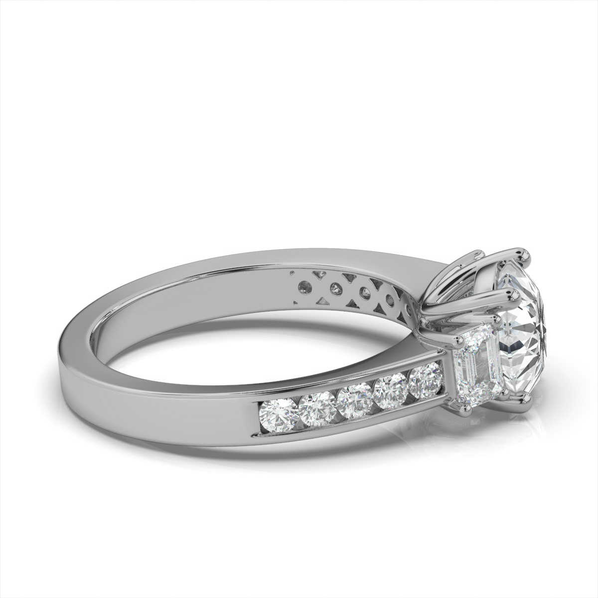 14K White Gold Delilah Three Stone Emerald Lab Grown Diamond Ring (3/4 ct. tw)