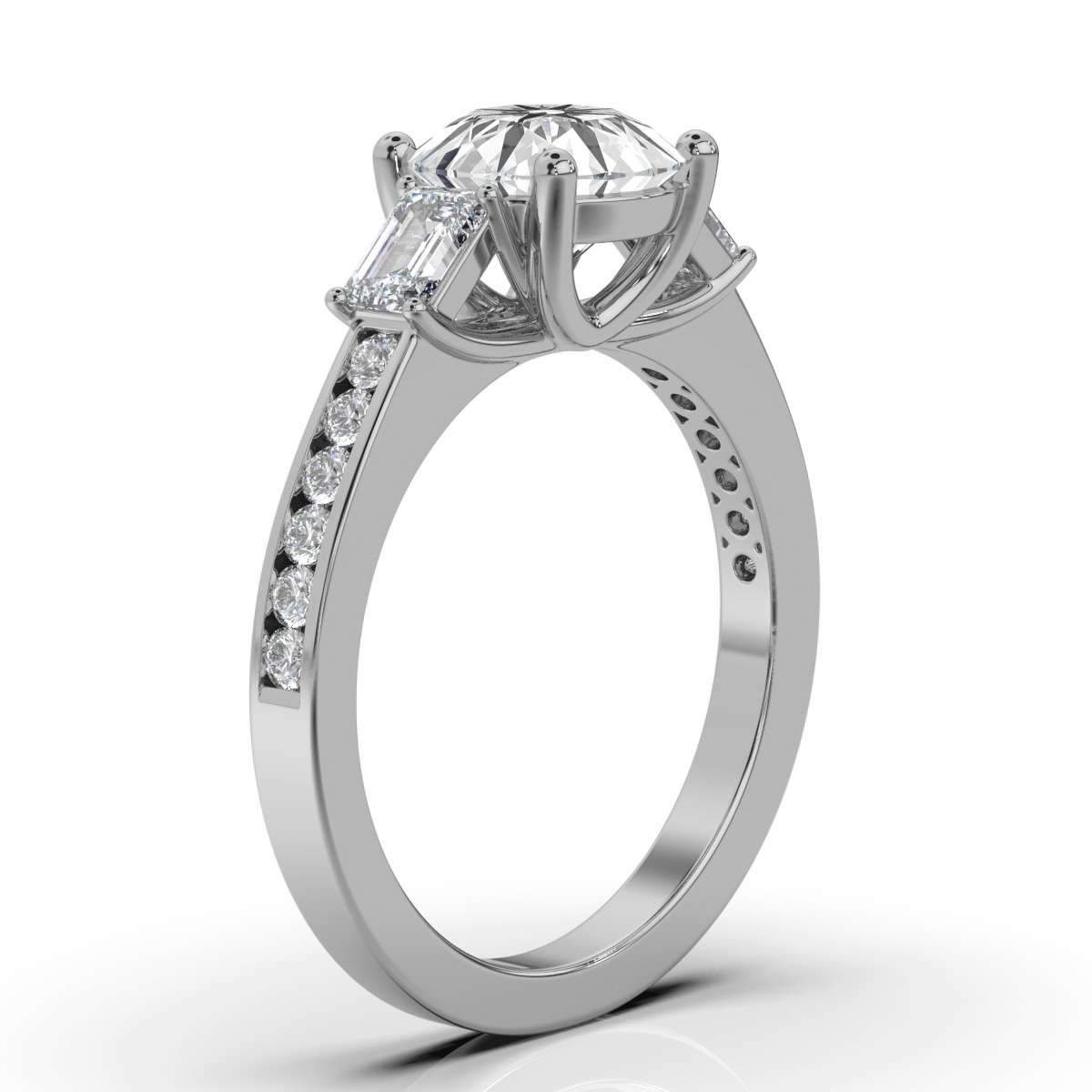 14K White Gold Loxy Three Stone Emerald Lab Grown Diamond Ring (2/3 ct. tw)