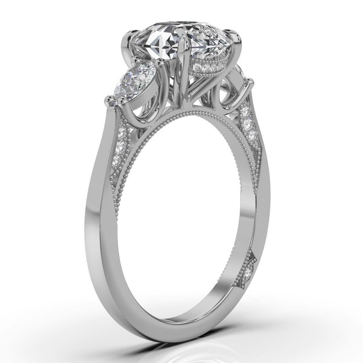 14K White Gold Lirit Three Stone Pear Lab Grown Diamond Ring (2/3 ct. tw)