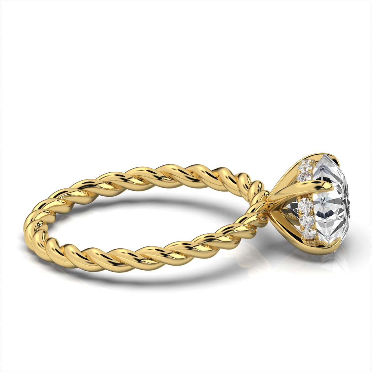 14K Yellow Gold Leslie Hidden Accents Braided Lab Grown Diamond Ring (1/10 ct. tw)