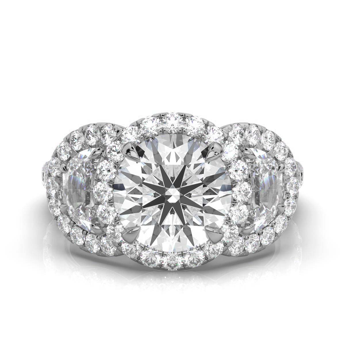 14K White Gold Christy Three Stone Halo Half Moon Lab Grown Diamond Ring (1 4/5 ct. tw)