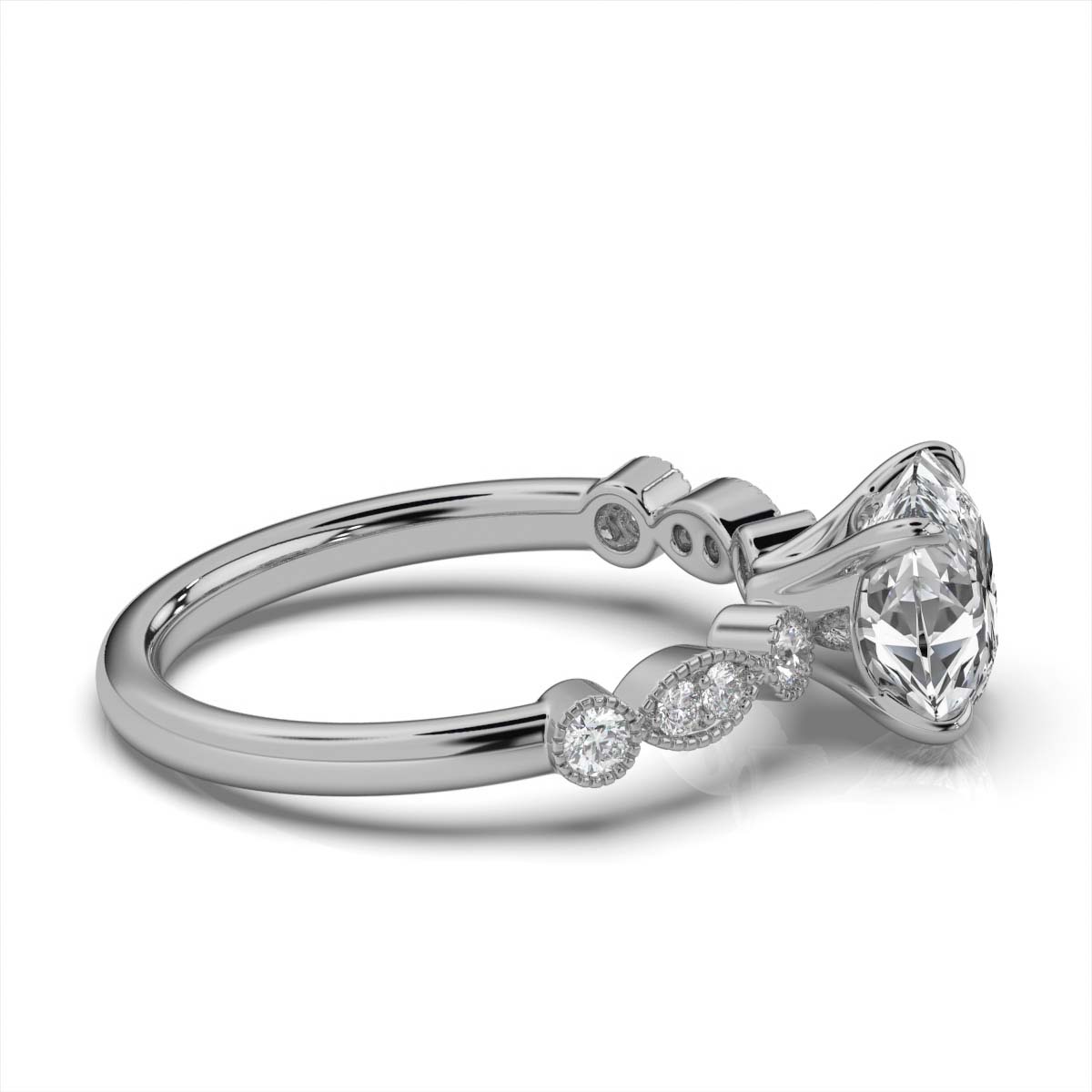 14K White Gold Jeanne Milgrain Marquise Lab Grown Diamond Ring (1/6 ct. tw)