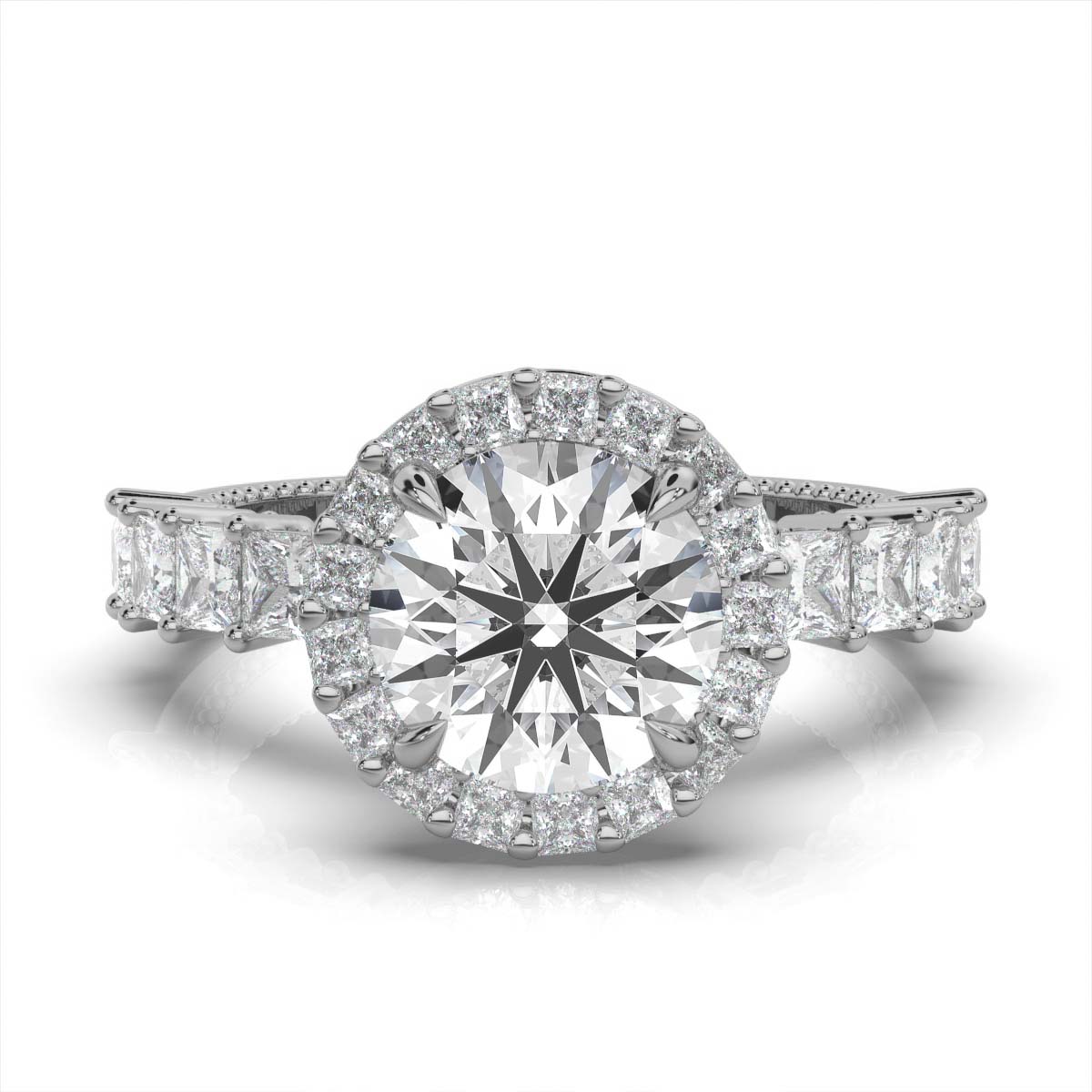 14K White Gold Vennesa Accents Halo Milgrain Lab Grown Diamond Ring (1 1/2 ct. tw)