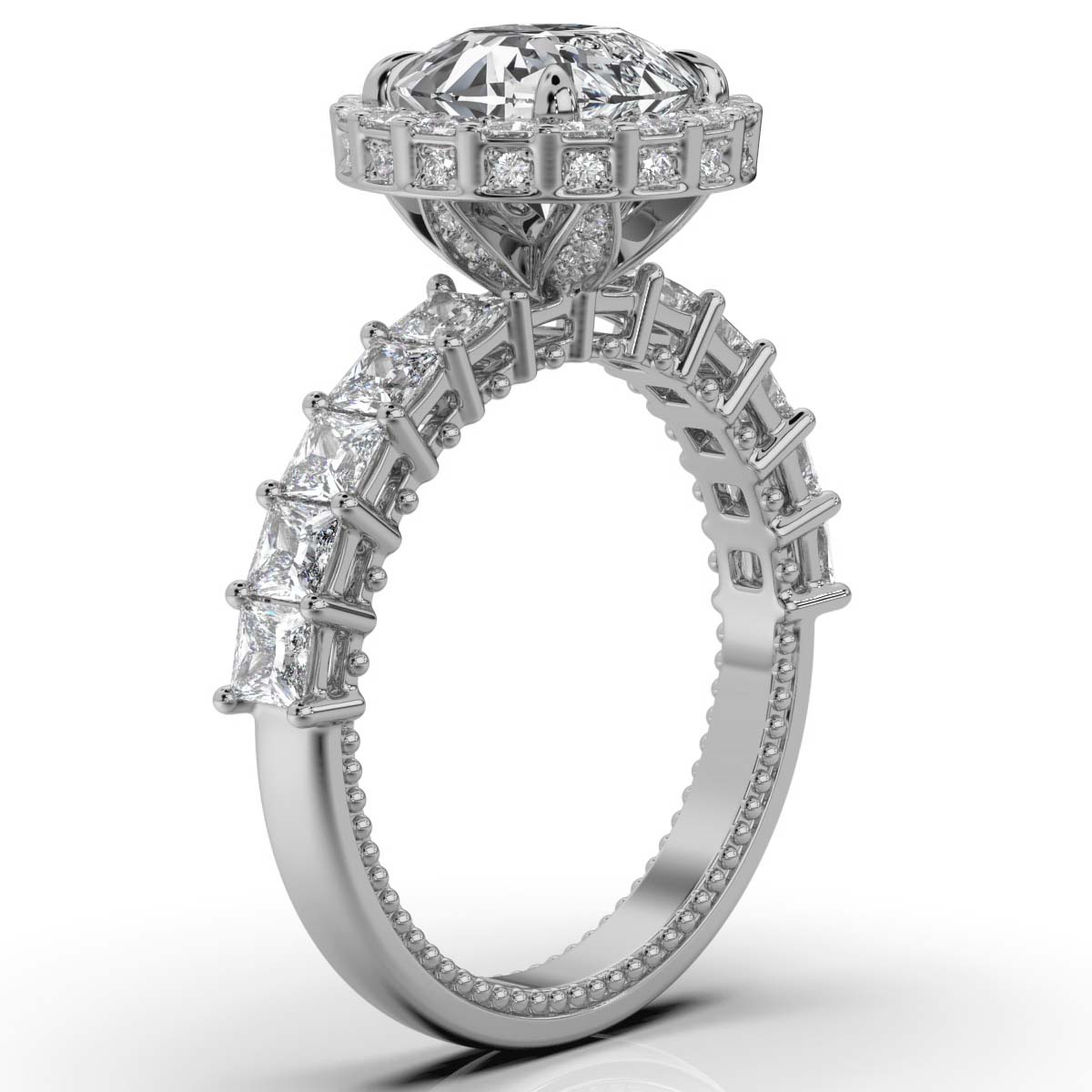 14K White Gold Vennesa Accents Halo Milgrain Lab Grown Diamond Ring (1 1/2 ct. tw)