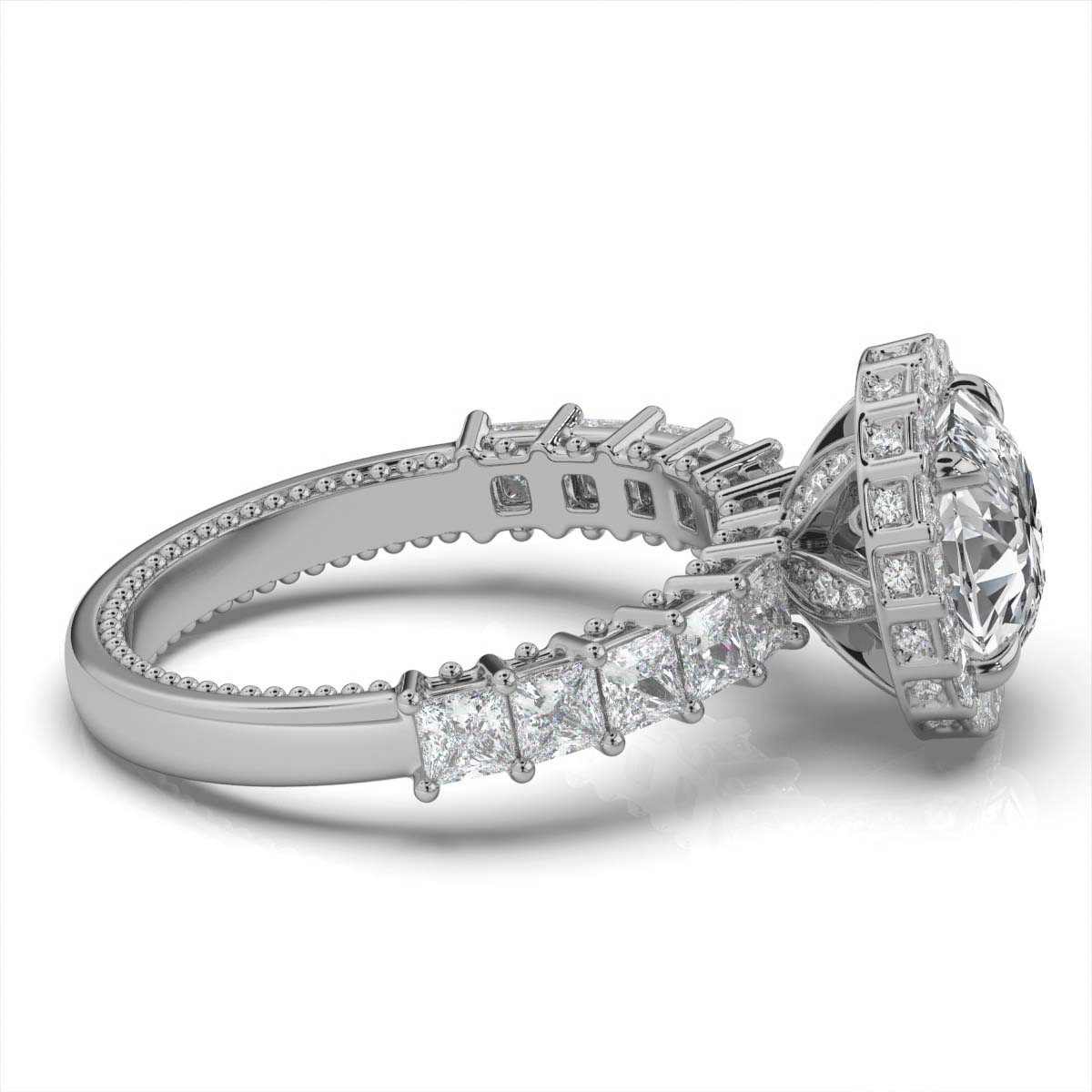 14K White Gold Vennesa Accents Halo Milgrain Lab Grown Diamond Ring (1 1/2 ct. tw)