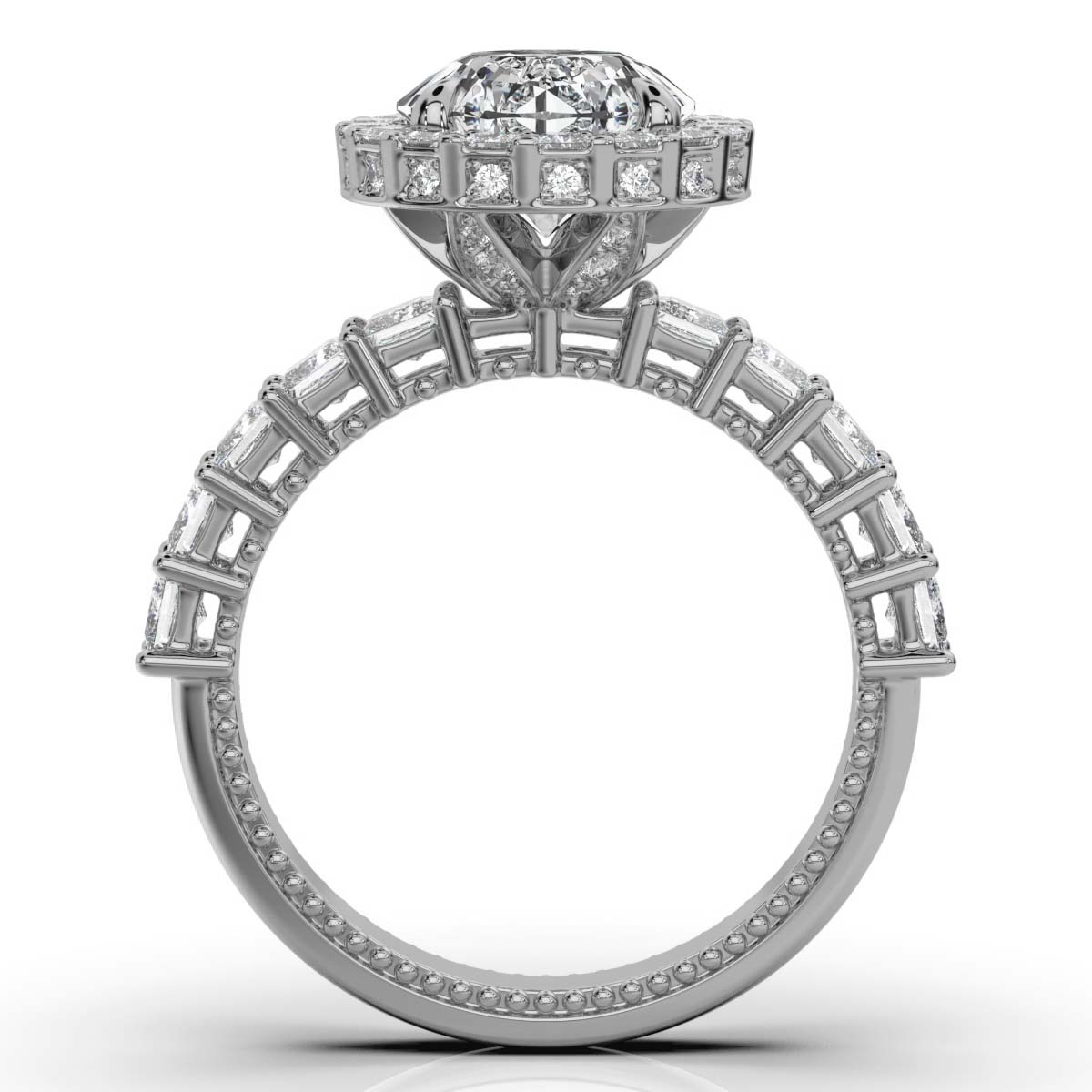 14K White Gold Vennesa Accents Halo Milgrain Lab Grown Diamond Ring (1 1/2 ct. tw)