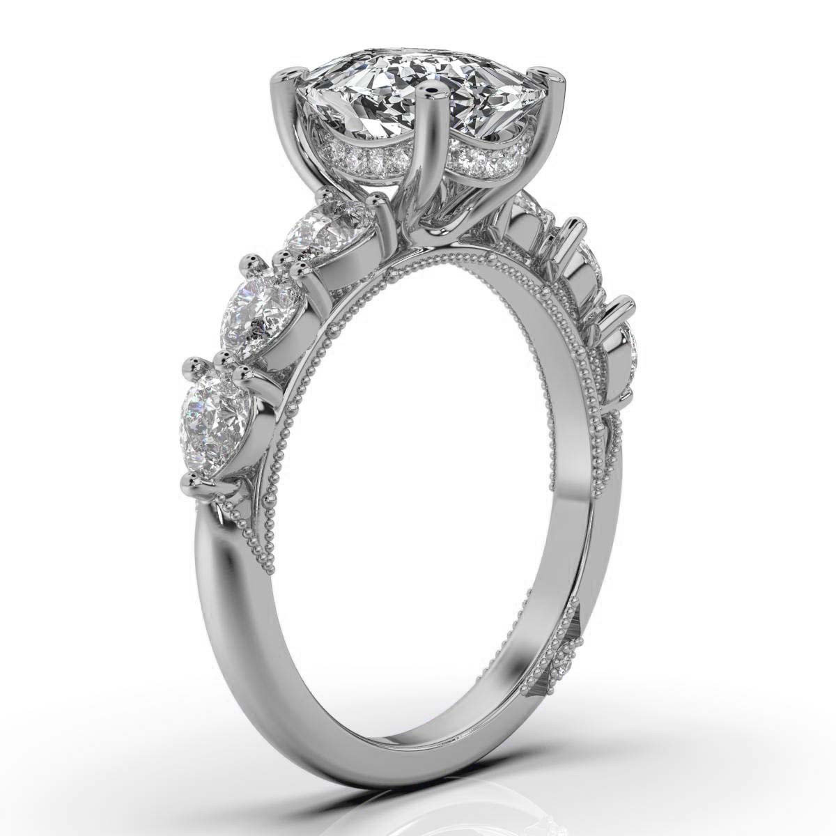 14K White Gold Esme Milgrain Shared Prong Setting Lab Grown Diamond Ring (5/6 ct. tw)