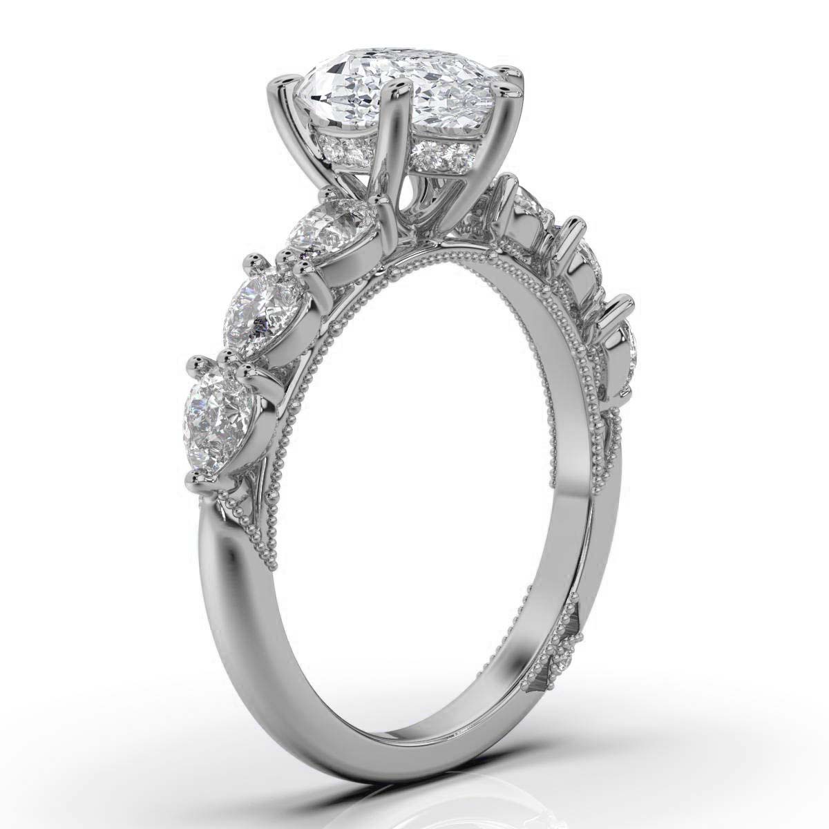 14K White Gold Esme Milgrain Shared Prong Setting Lab Grown Diamond Ring (5/6 ct. tw)