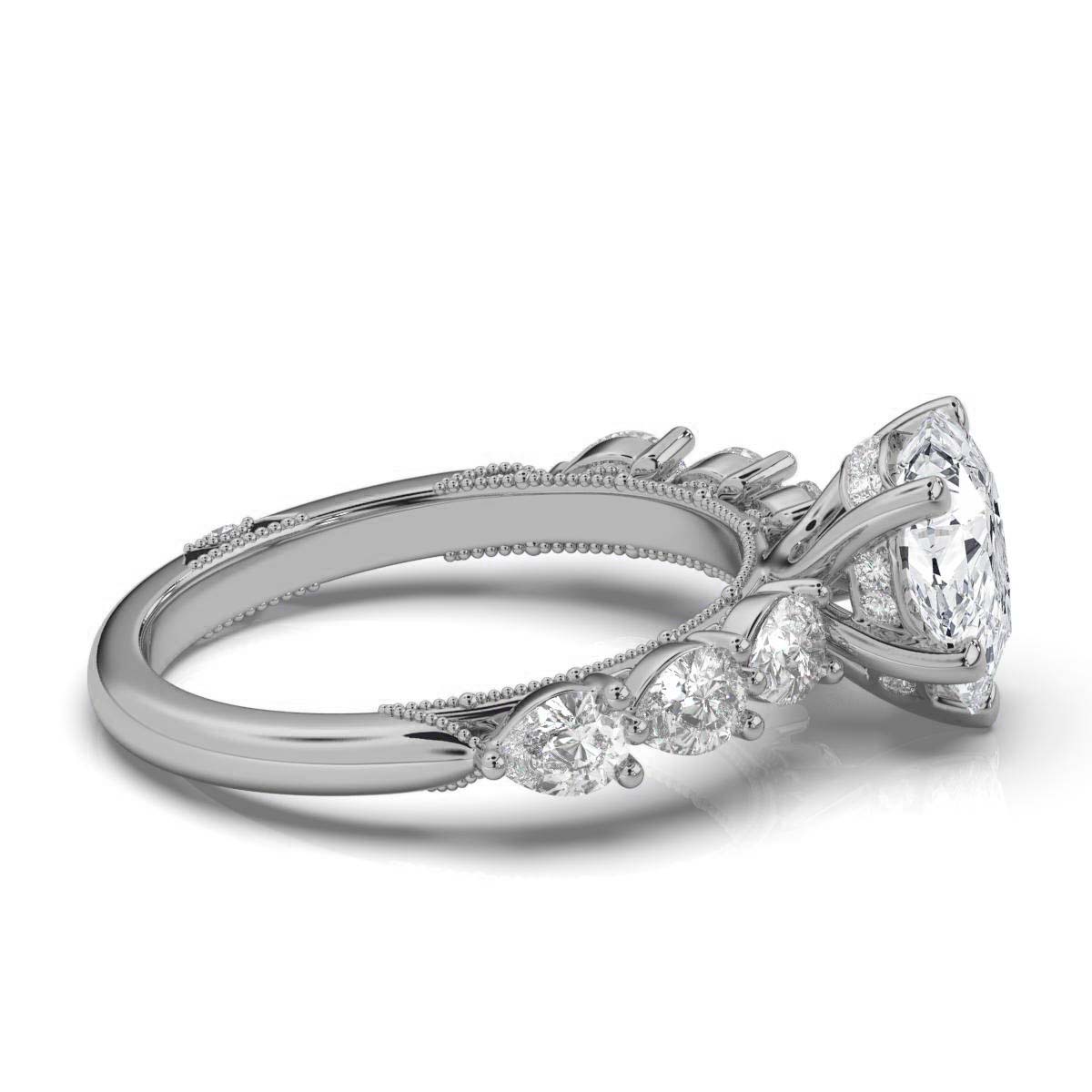 14K White Gold Esme Milgrain Shared Prong Setting Lab Grown Diamond Ring (5/6 ct. tw)