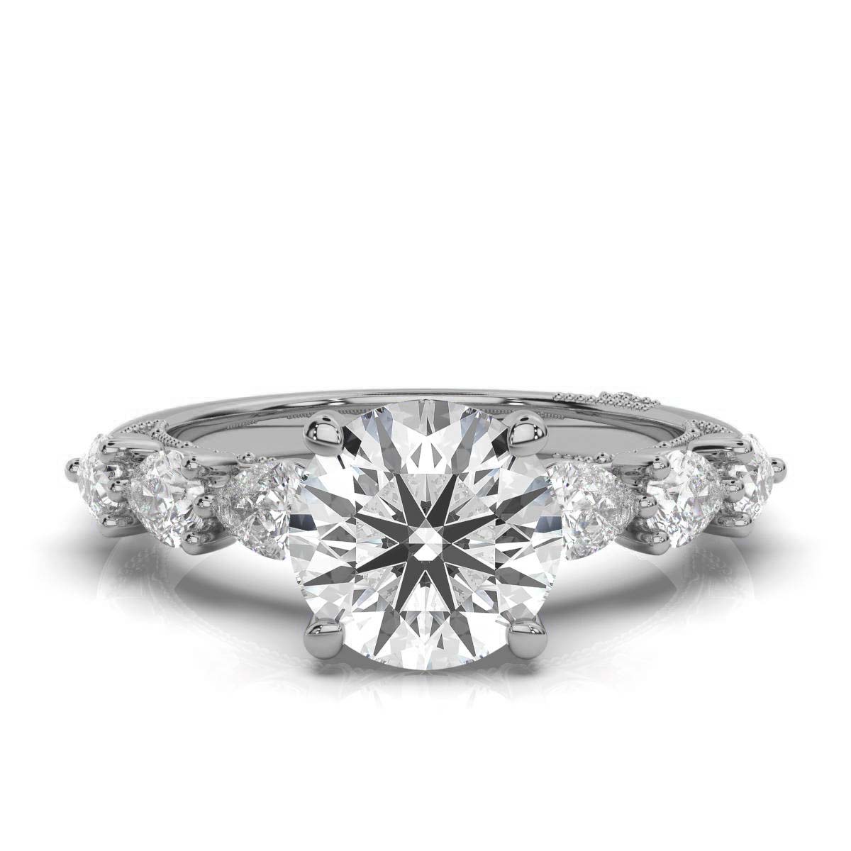 14K White Gold Esme Milgrain Shared Prong Setting Lab Grown Diamond Ring (5/6 ct. tw)