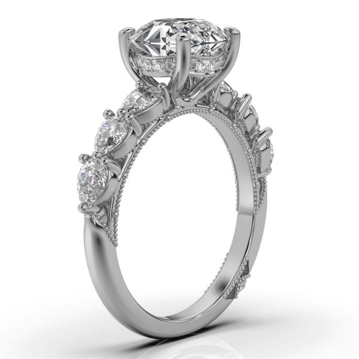14K White Gold Esme Milgrain Shared Prong Setting Lab Grown Diamond Ring (5/6 ct. tw)