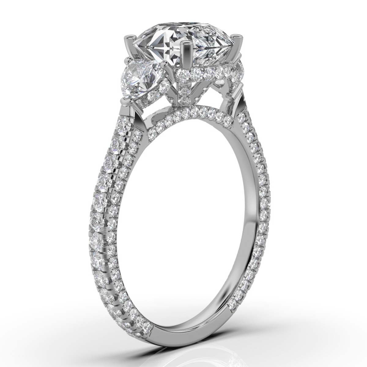 14K White Gold Kendall Three Stone Heart Accents Lab Grown Diamond Ring (1 2/3 ct. tw)
