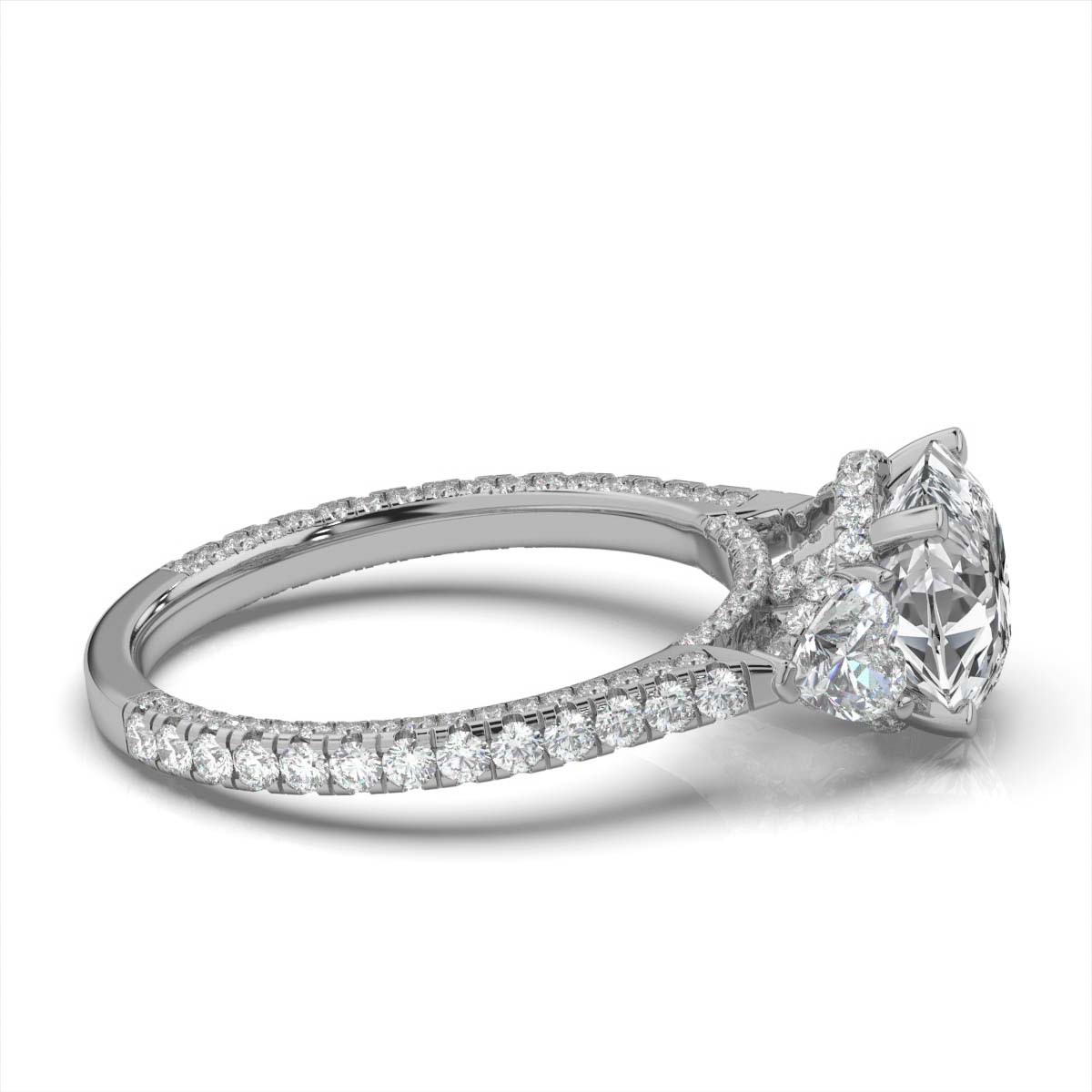 14K White Gold Kendall Three Stone Heart Accents Lab Grown Diamond Ring (1 2/3 ct. tw)