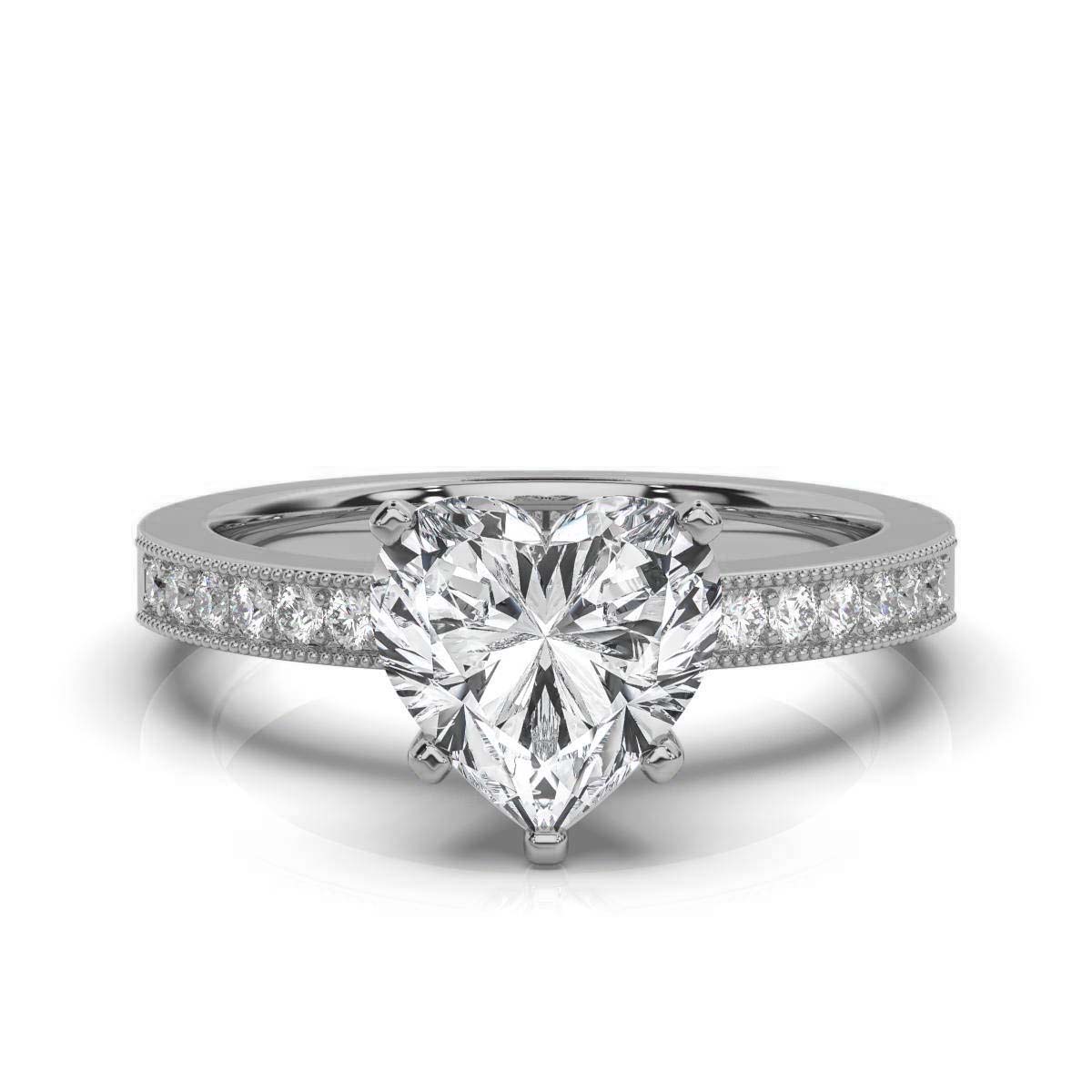 14K White Gold Rosalie Milgrain Accents Lab Grown Diamond Engagement Ring (1/5 ct. tw)