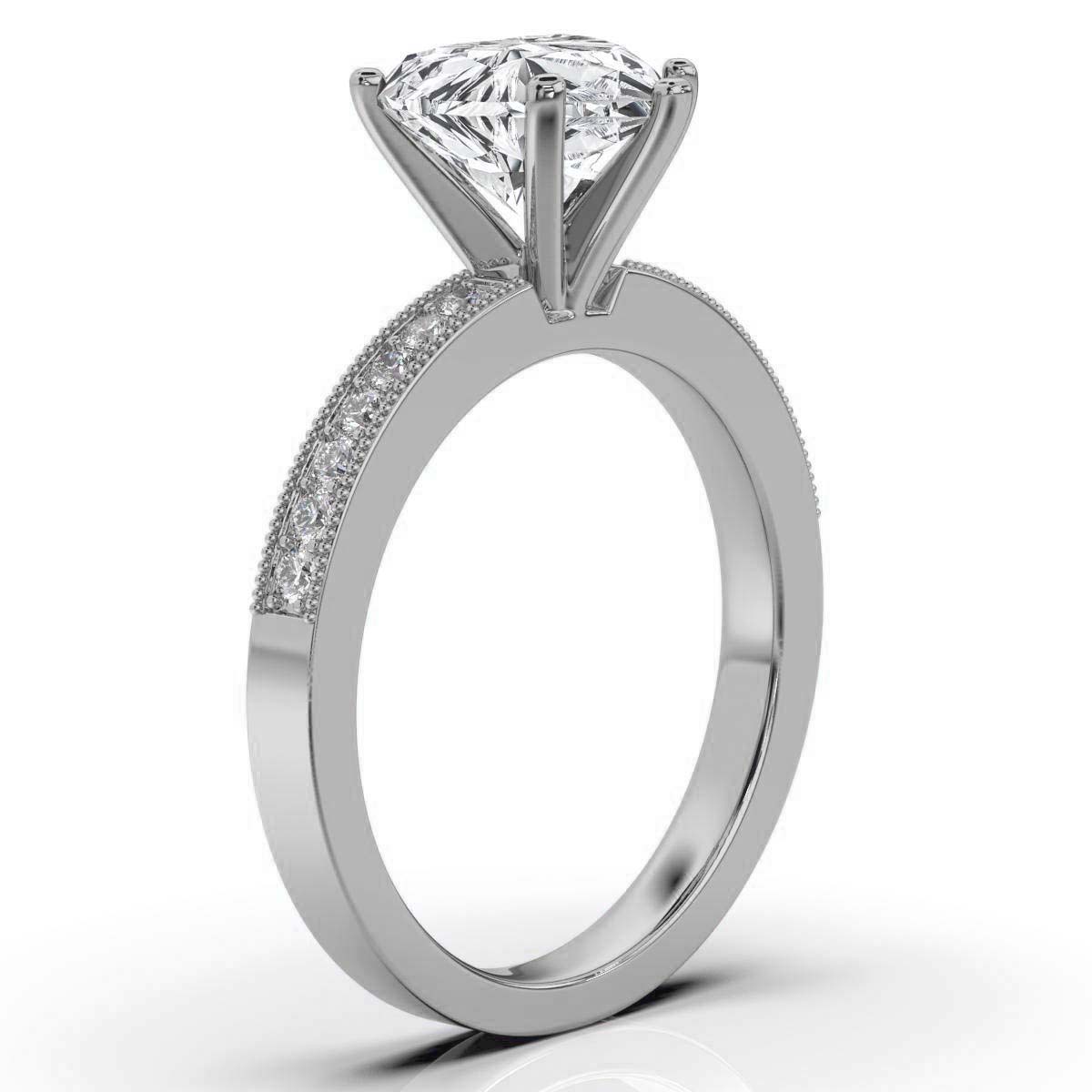 14K White Gold Rosalie Milgrain Accents Lab Grown Diamond Engagement Ring (1/5 ct. tw)