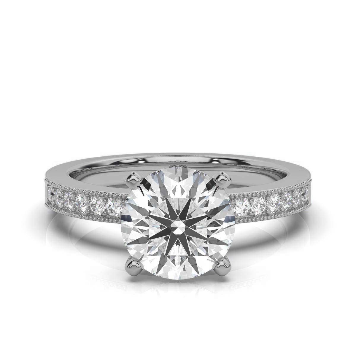14K White Gold Rosalie Milgrain Accents Lab Grown Diamond Engagement Ring (1/5 ct. tw)