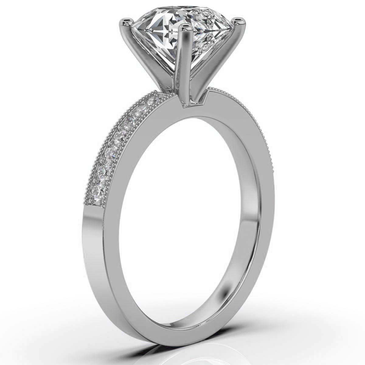 14K White Gold Rosalie Milgrain Accents Lab Grown Diamond Engagement Ring (1/5 ct. tw)