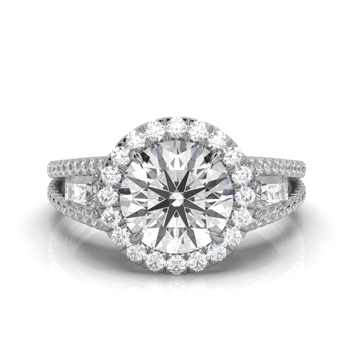 14K White Gold Riveraly Halo Baguette Lab Grown Diamond Ring (1 1/10 ct. tw)