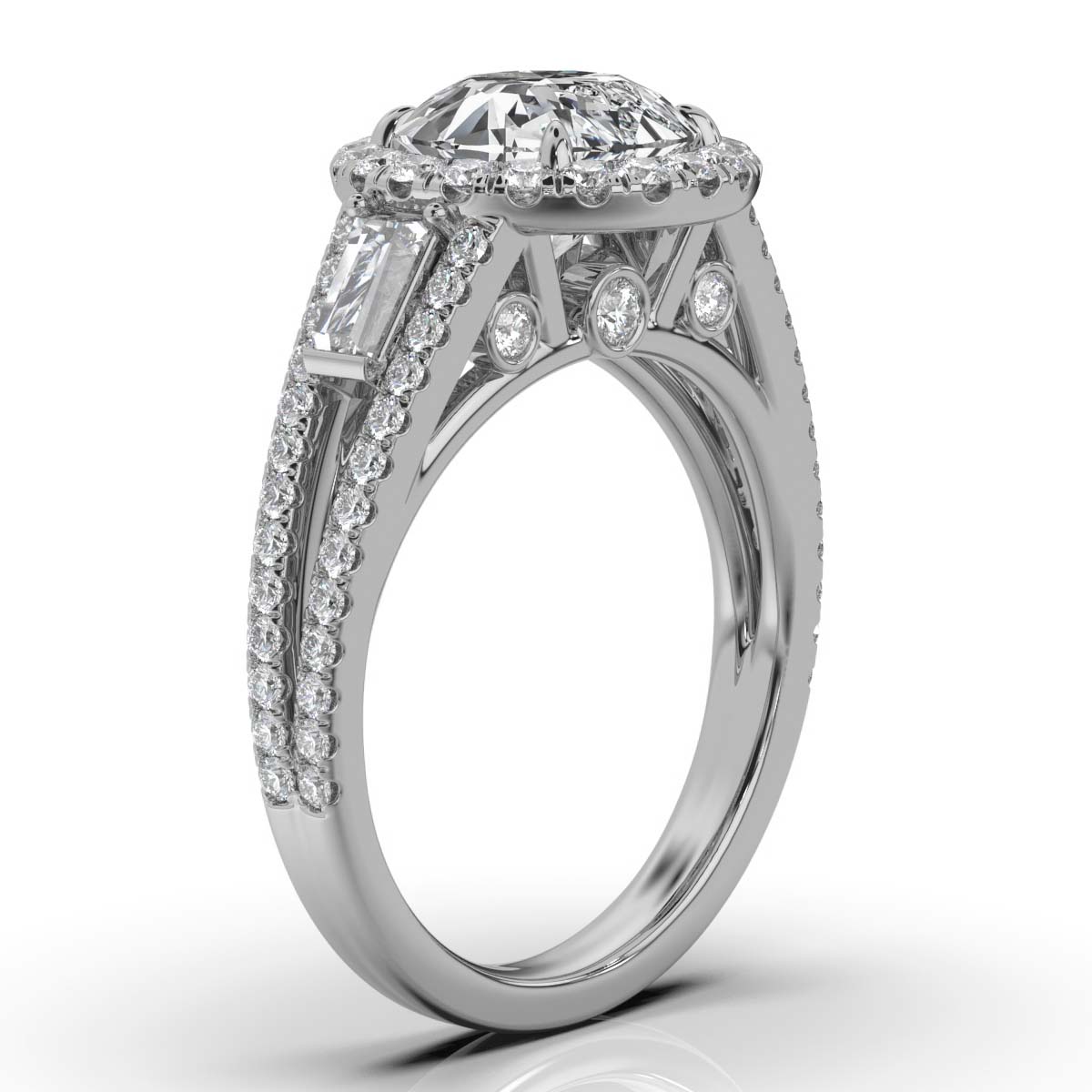14K White Gold Riveraly Halo Baguette Lab Grown Diamond Ring (1 1/10 ct. tw)