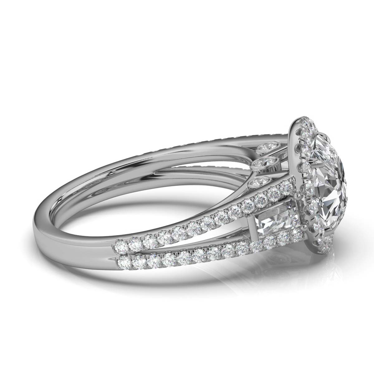 14K White Gold Riveraly Halo Baguette Lab Grown Diamond Ring (1 1/10 ct. tw)