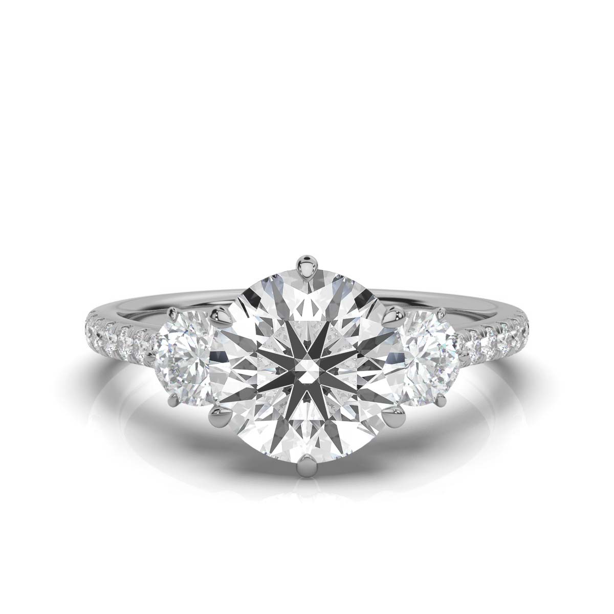 14K White Gold Tiama Three Stone Round Lab Grown Diamond Ring (2/3 ct. tw)