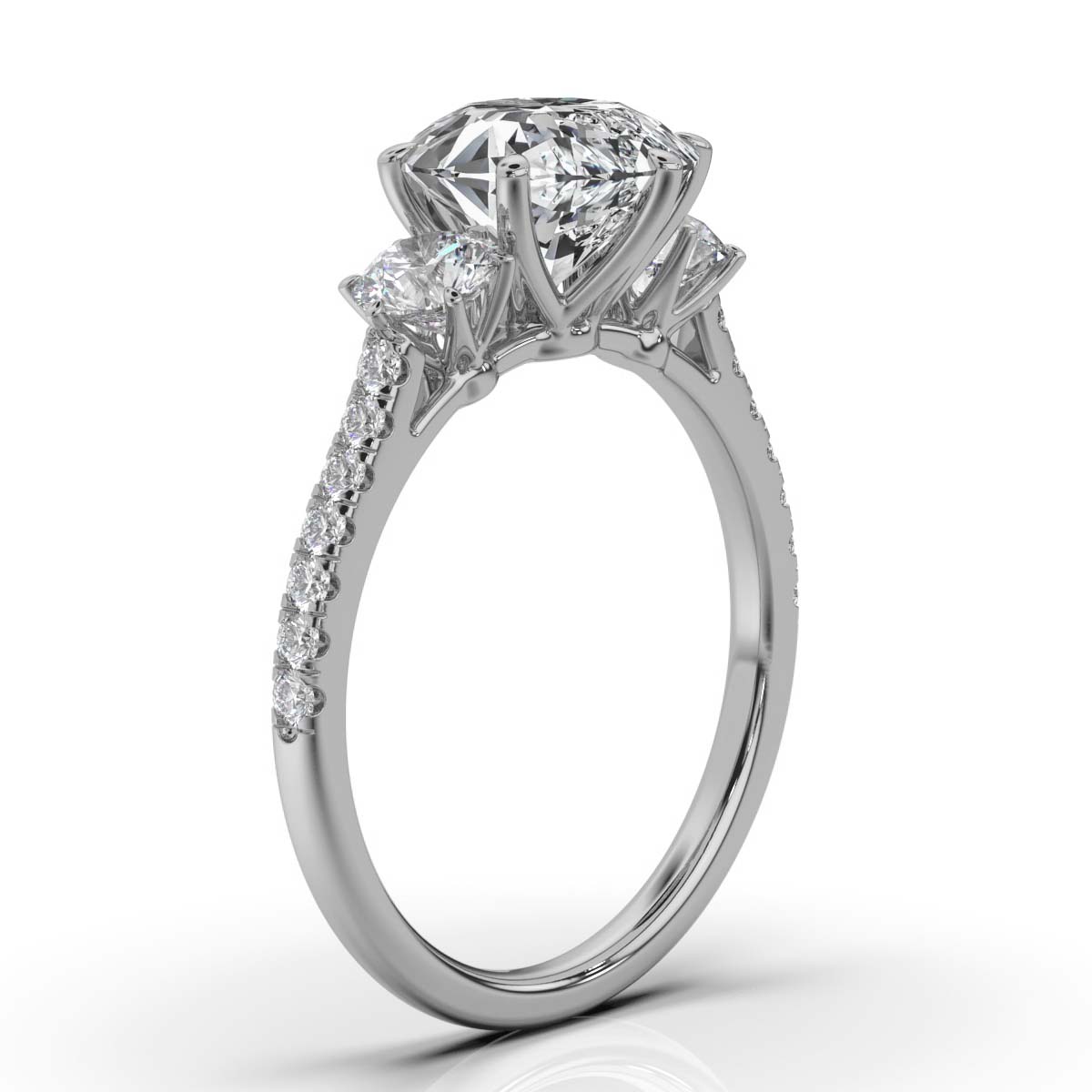 14K White Gold Tiama Three Stone Round Lab Grown Diamond Ring (2/3 ct. tw)