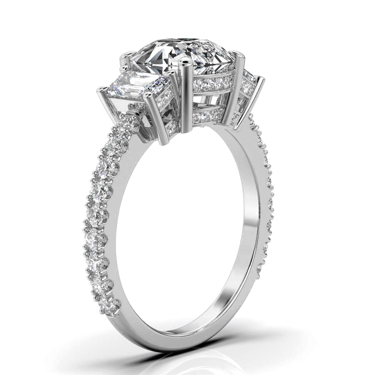 14K White Gold Verity Three Stone Emerald Lab Grown Diamond Ring (1 1/20 ct. tw)