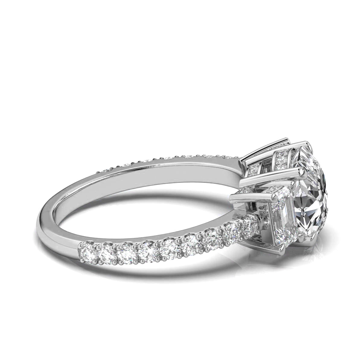 14K White Gold Verity Three Stone Emerald Lab Grown Diamond Ring (1 1/20 ct. tw)