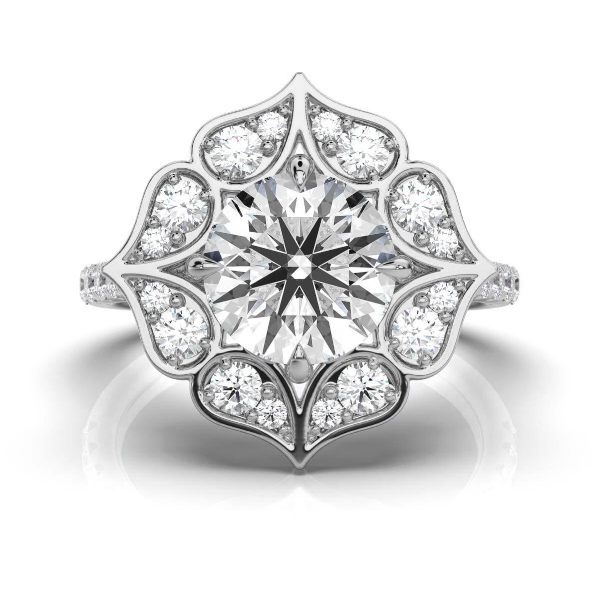 14K White Gold Magnolia Nature Inspired Lab Grown Diamond Ring (3/4 ct. tw)