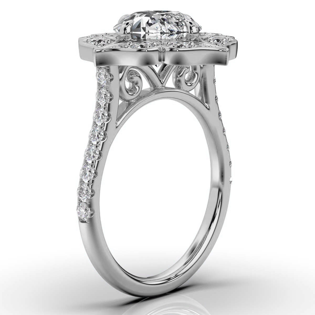 14K White Gold Magnolia Nature Inspired Lab Grown Diamond Ring (3/4 ct. tw)