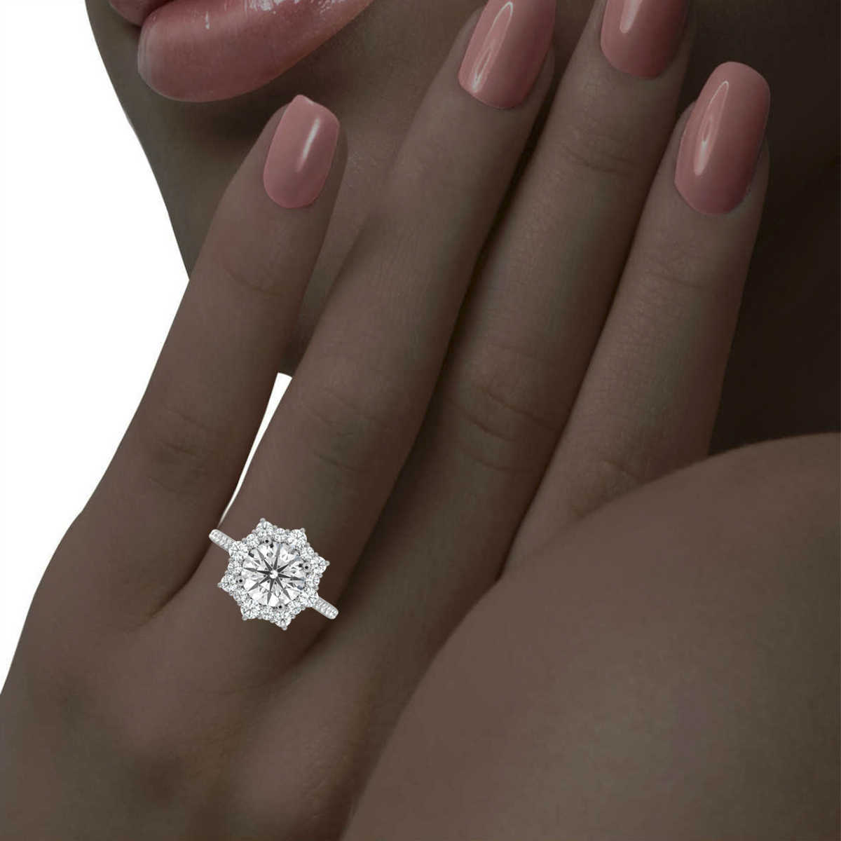 14K White Gold Bridget Nature Inspired Halo Lab Grown Diamond Engagement Ring (5/6 ct. tw)
