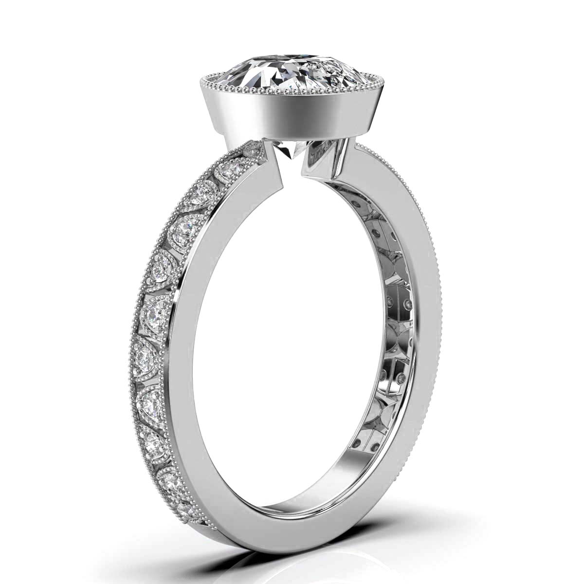 14K White Gold Natalie Milgrain Bezel Lab Grown Diamond Ring (1/5 ct. tw)