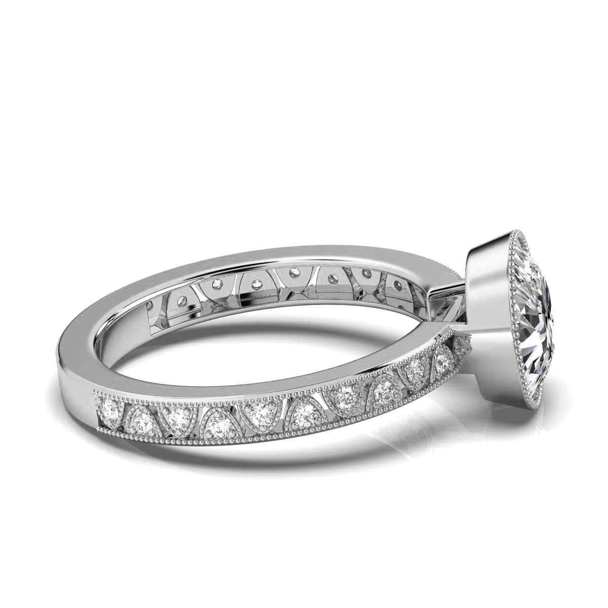 14K White Gold Natalie Milgrain Bezel Lab Grown Diamond Ring (1/5 ct. tw)