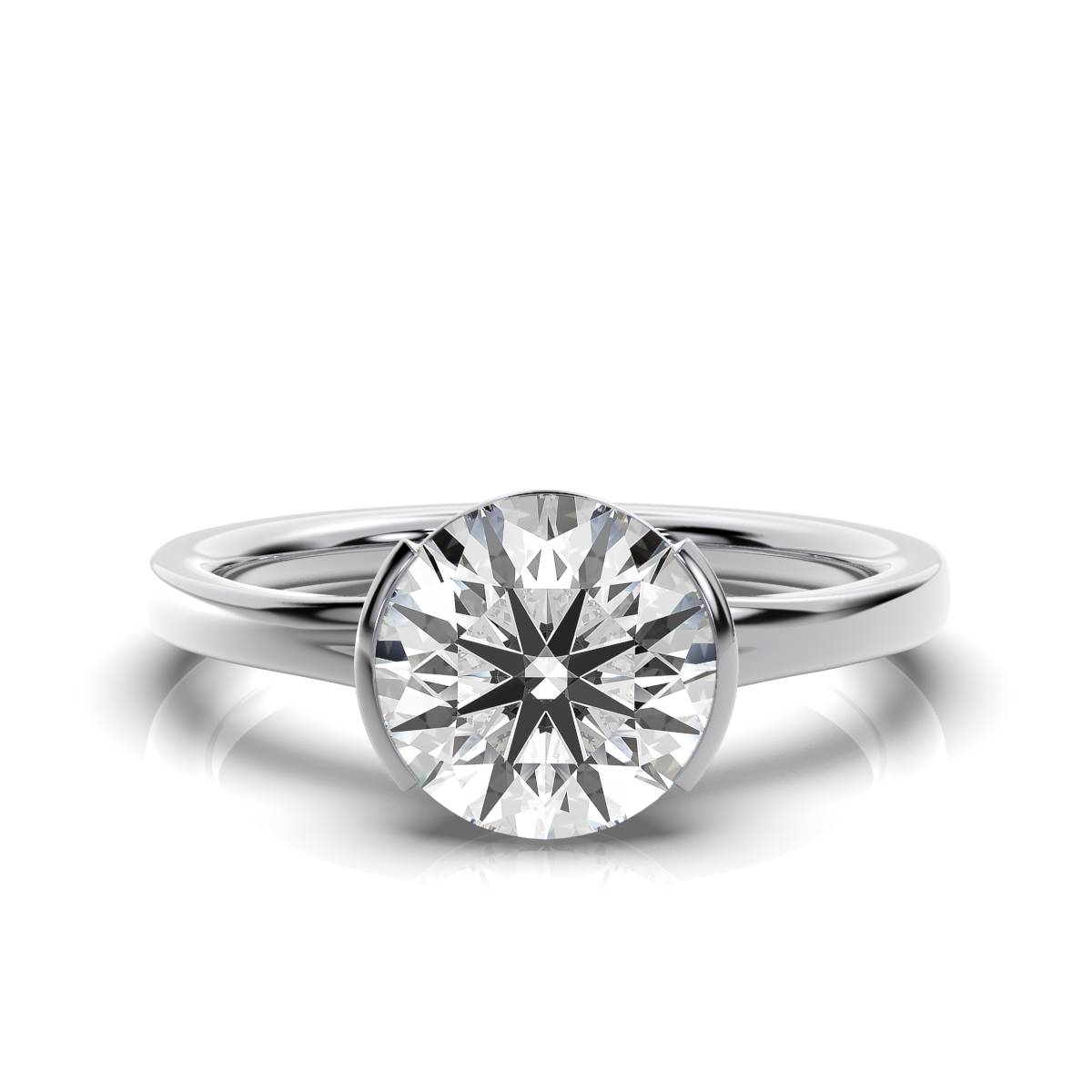 14K White Gold Cindy Half Bezel Solitaire Engagement Ring 