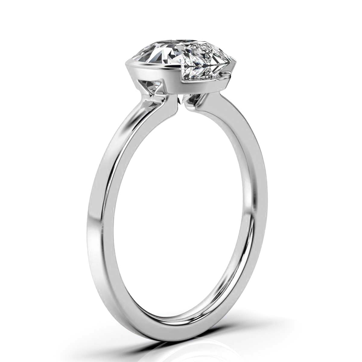 14K White Gold Cindy Half Bezel Solitaire Engagement Ring 