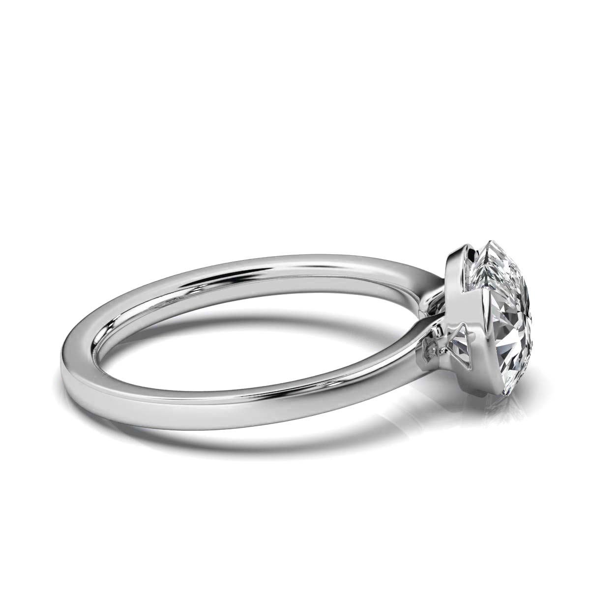 14K White Gold Cindy Half Bezel Solitaire Engagement Ring 