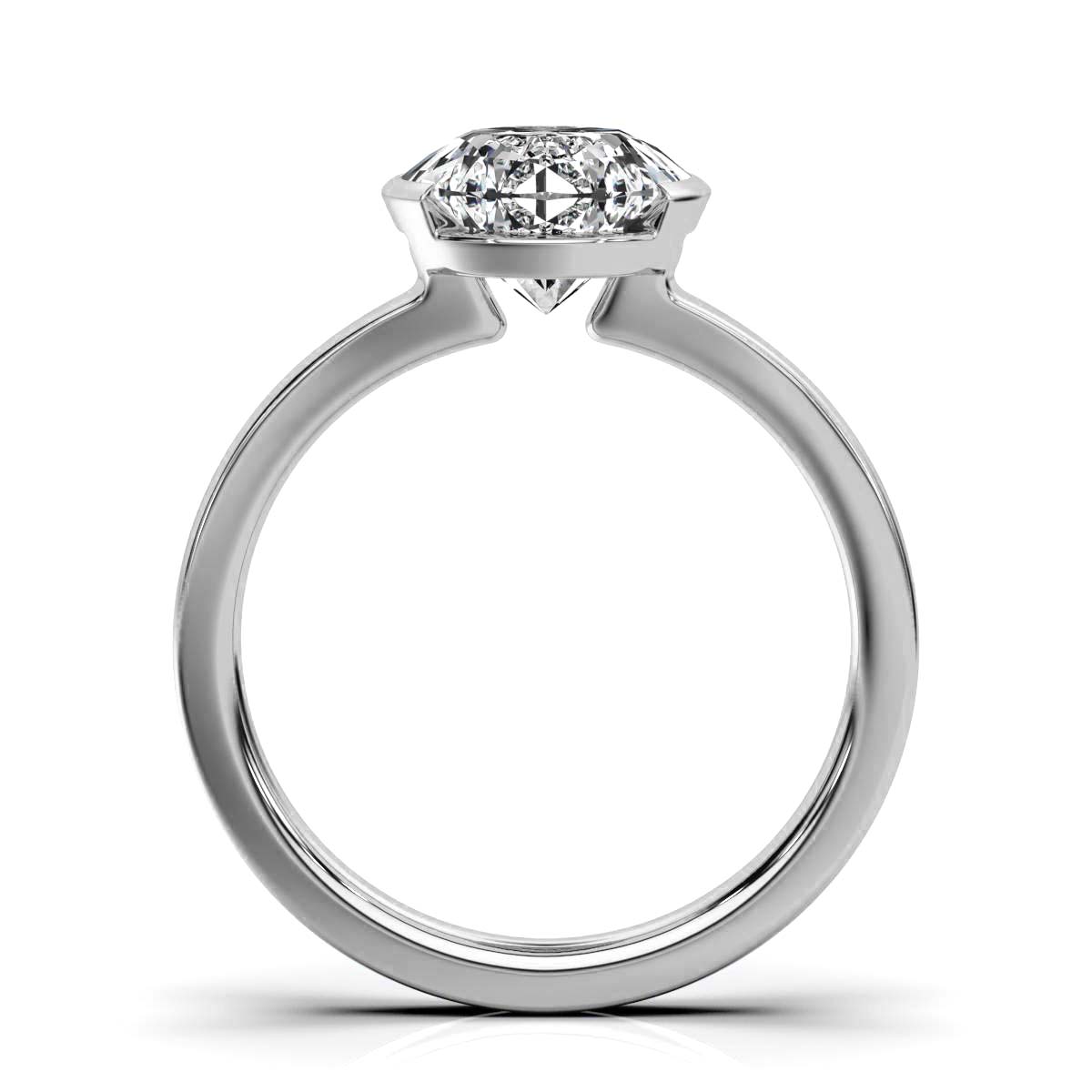 14K White Gold Cindy Half Bezel Solitaire Engagement Ring 